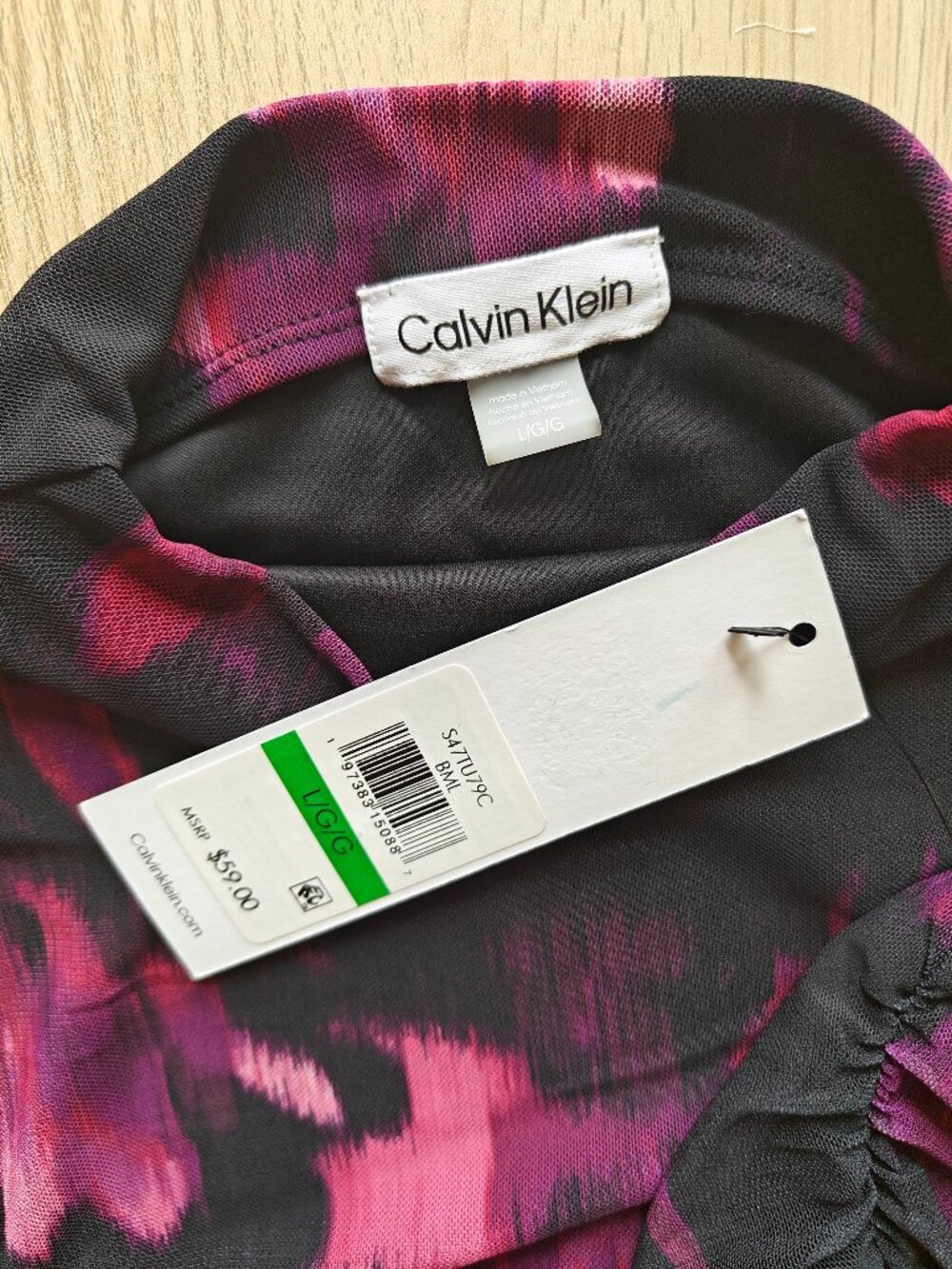 CALVIN KLEIN FLORAL-PRINT RUCHED BLOUSE (SIZE LARGE) - Picture 7 of 8